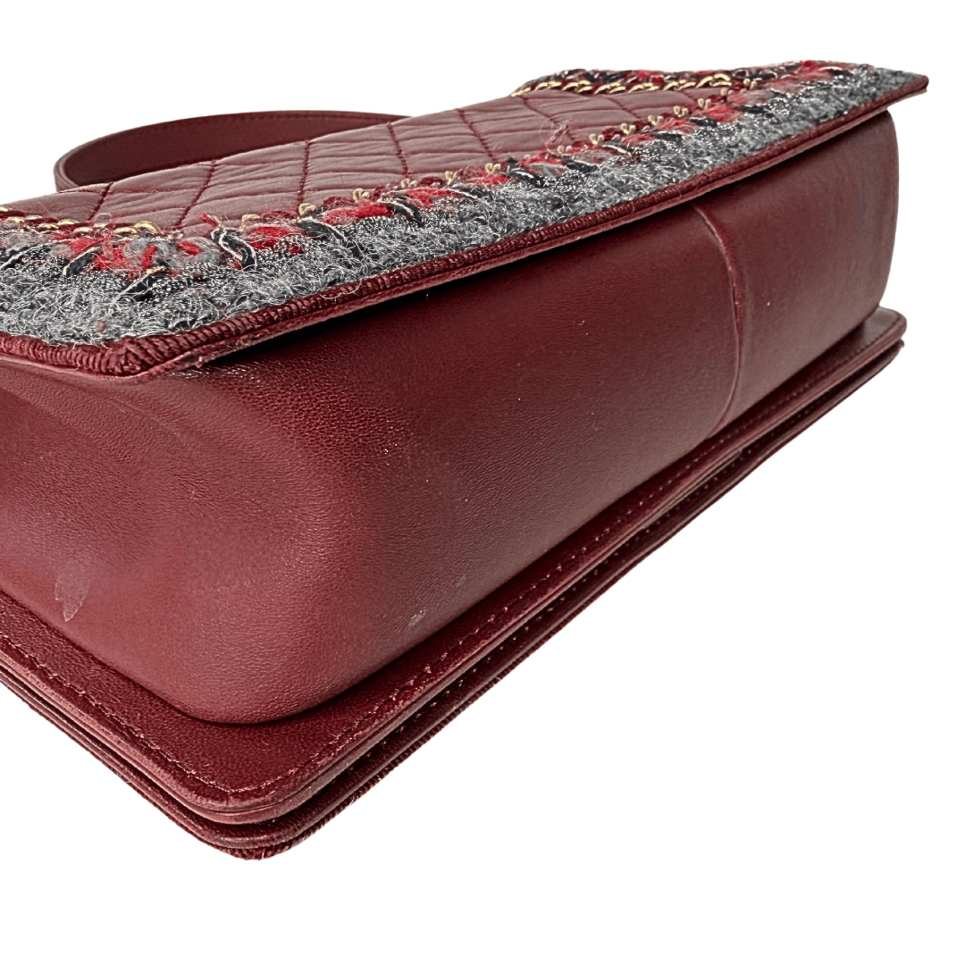 Chanel Tweed Lambskin Quilted Medium Braided Jacket Boy Bag