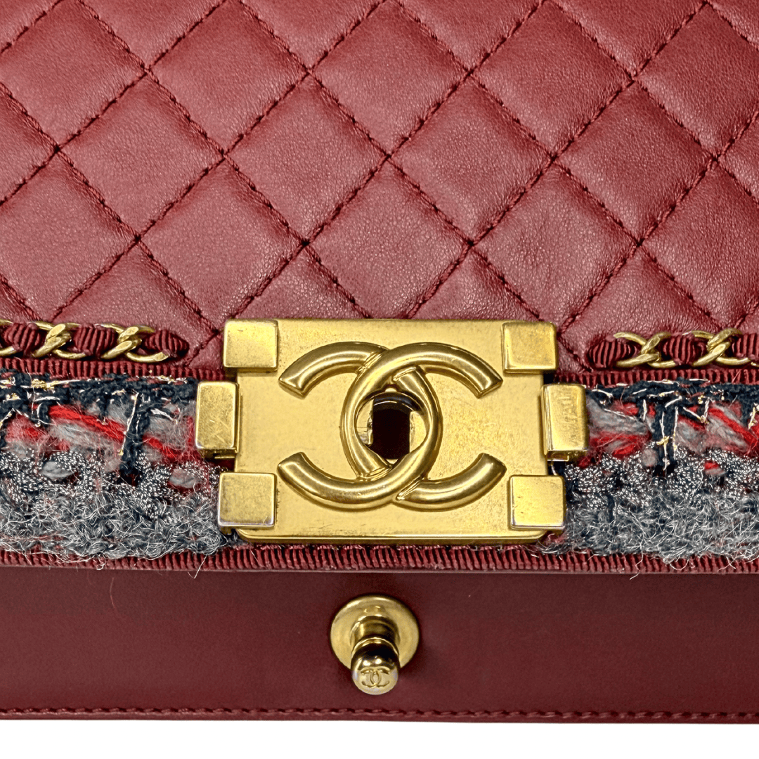 Chanel Tweed Lambskin Quilted Medium Braided Jacket Boy Bag