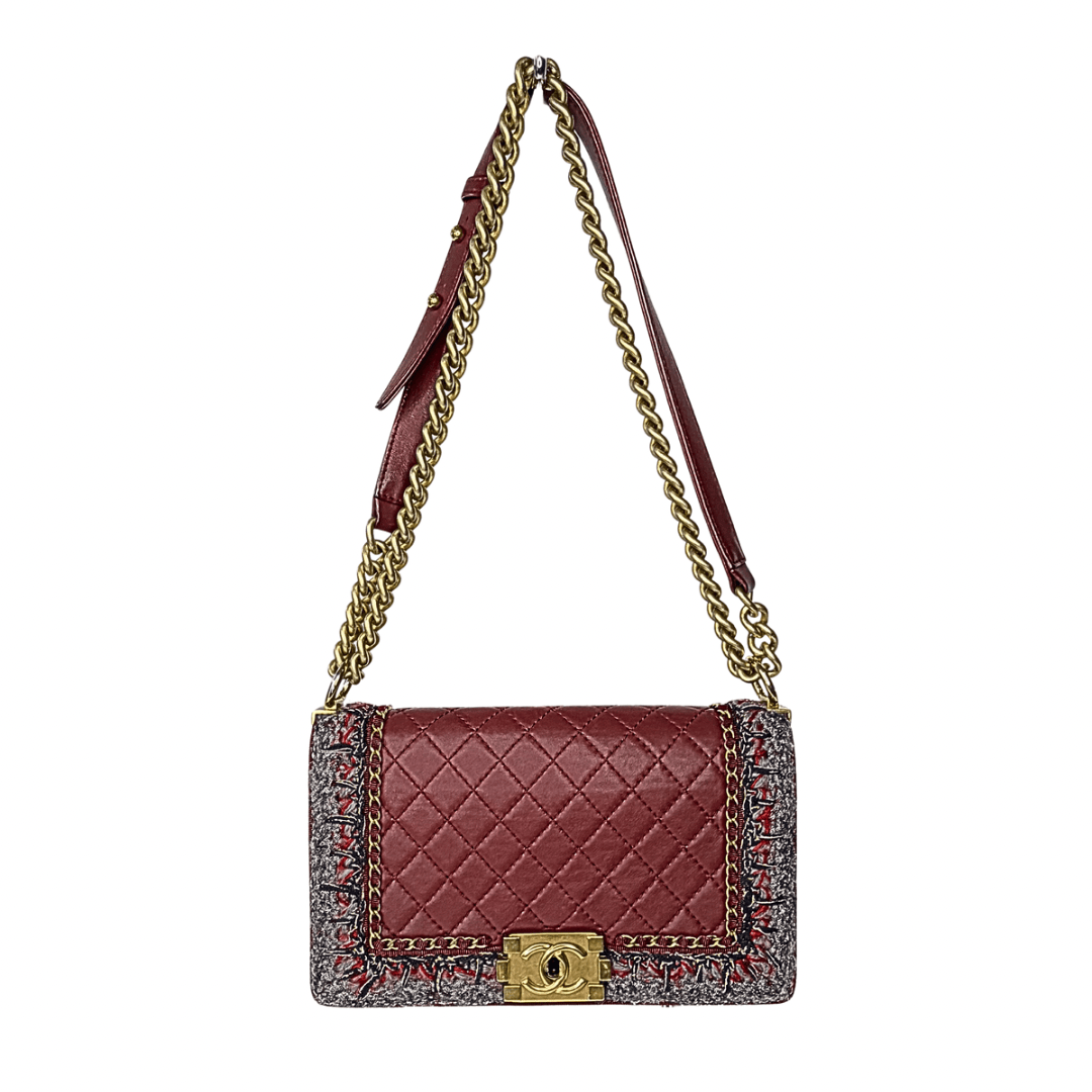 Chanel Tweed Lambskin Quilted Medium Braided Jacket Boy Bag