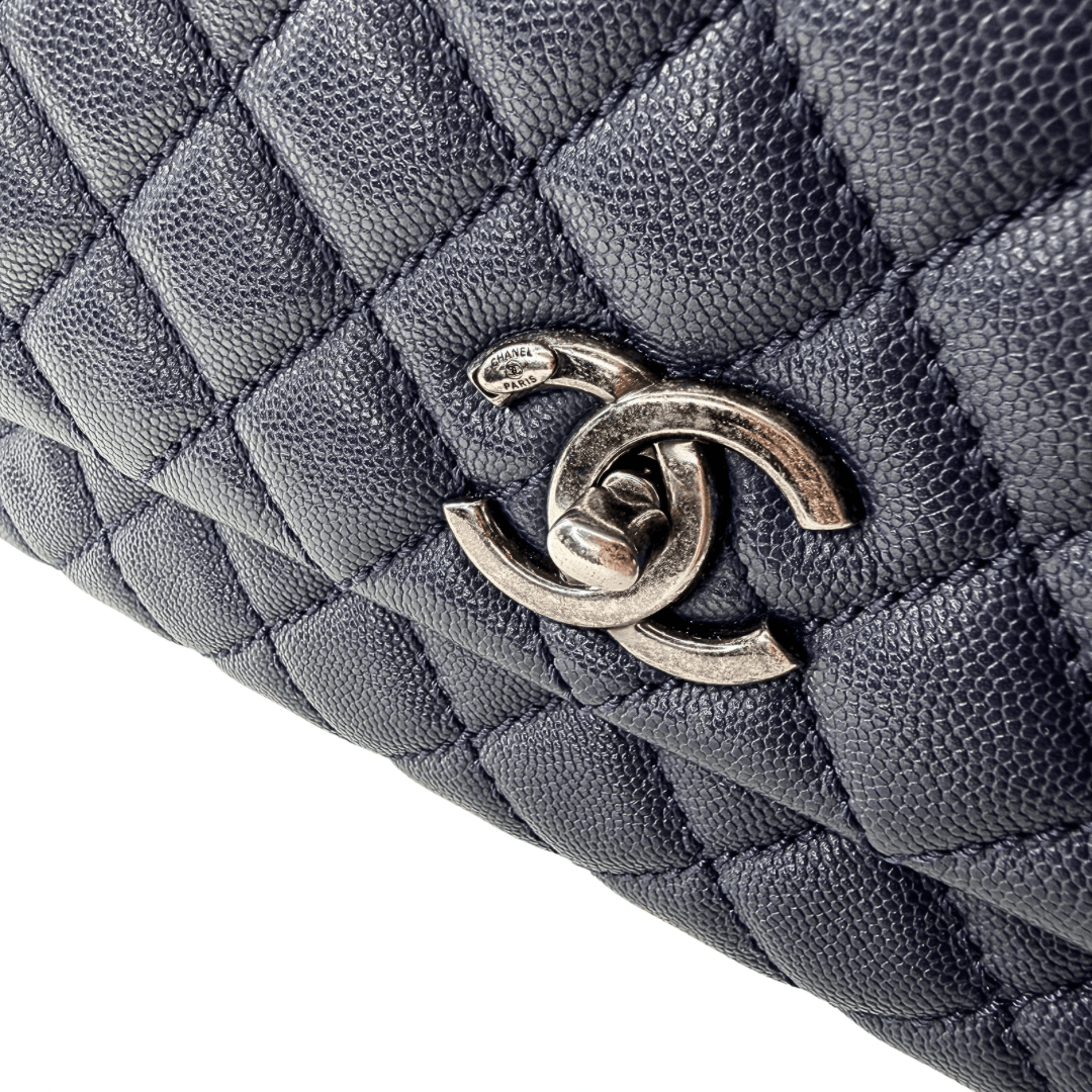 Chanel Navy Medium Caviar Coco Handle Bag