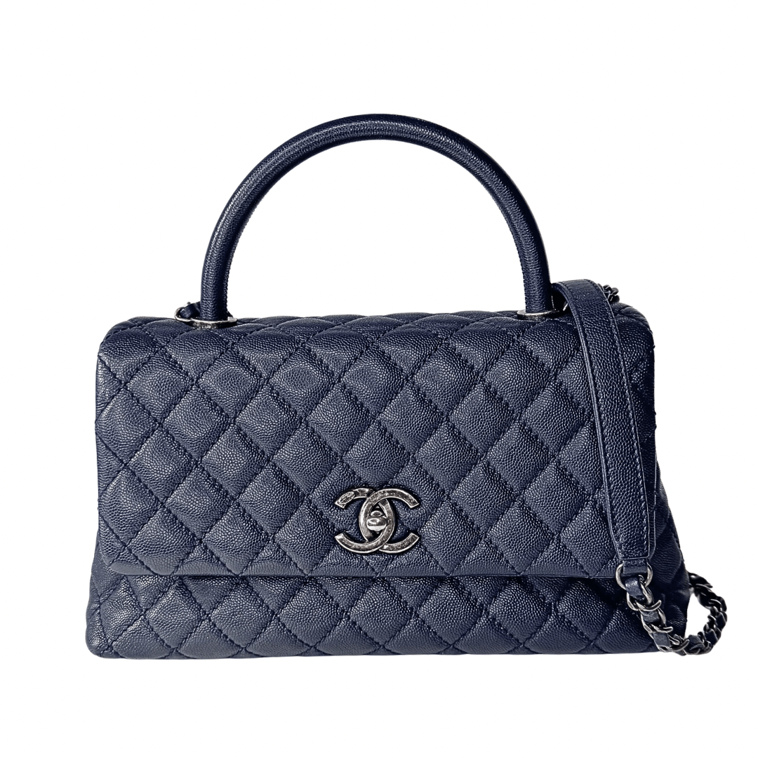 Chanel Navy Medium Caviar Coco Handle Bag