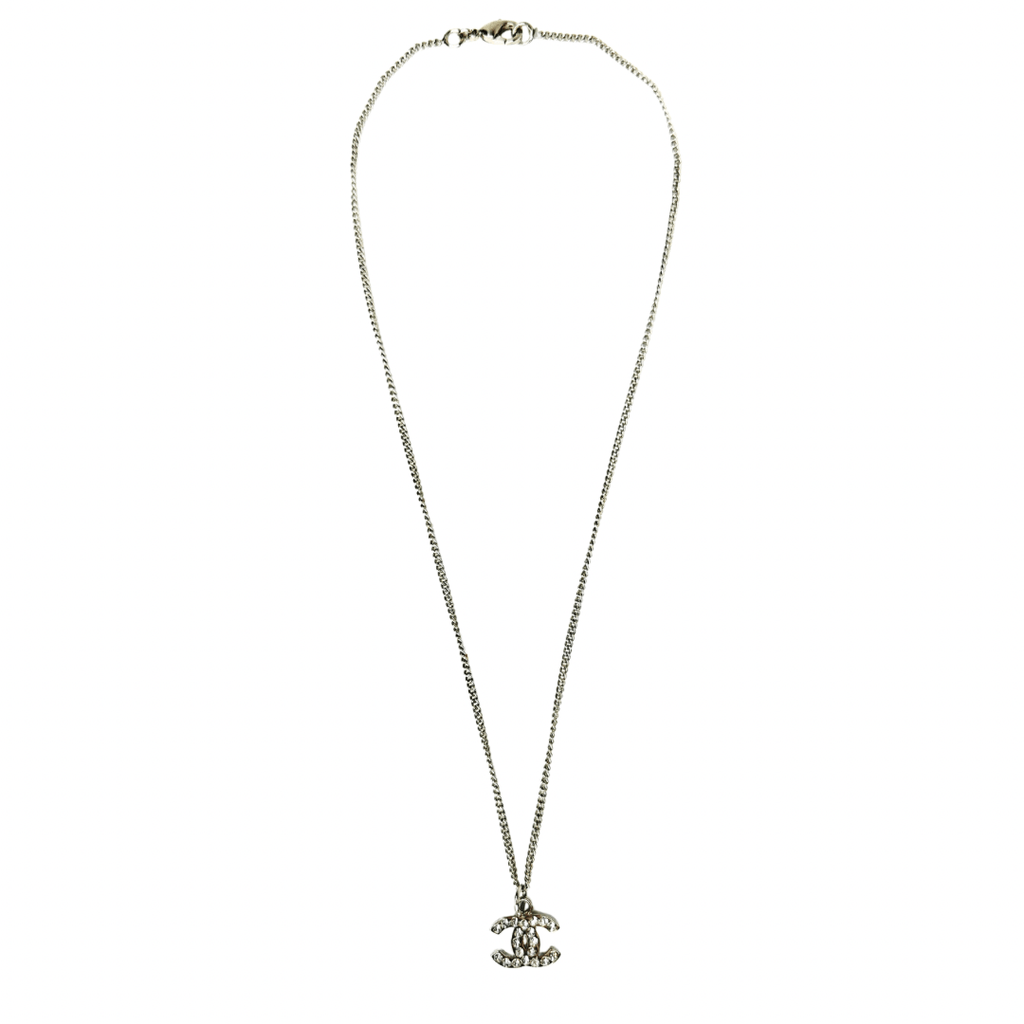 Chanel CC Strass Silver Pendant Necklace