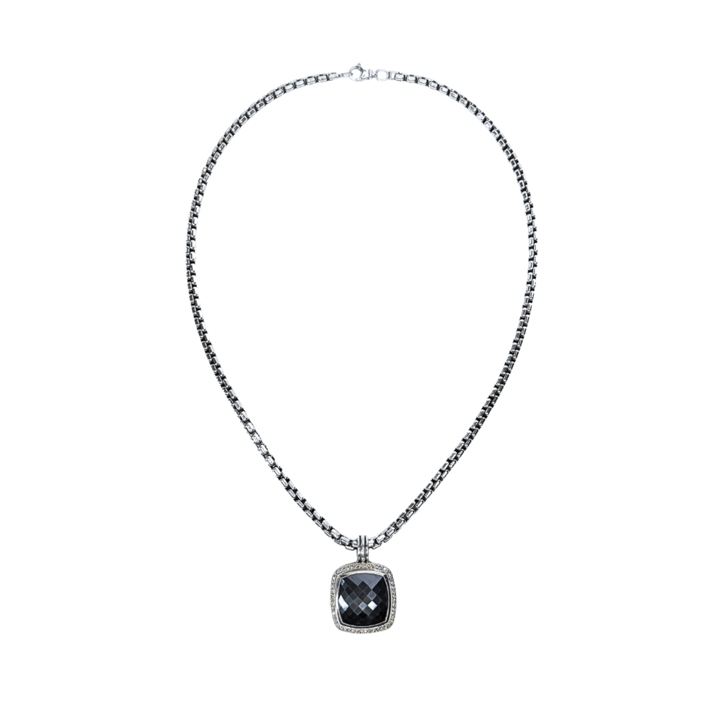 David Yurman Box Chain Necklace & Albion Diamond Hematite Pendant
