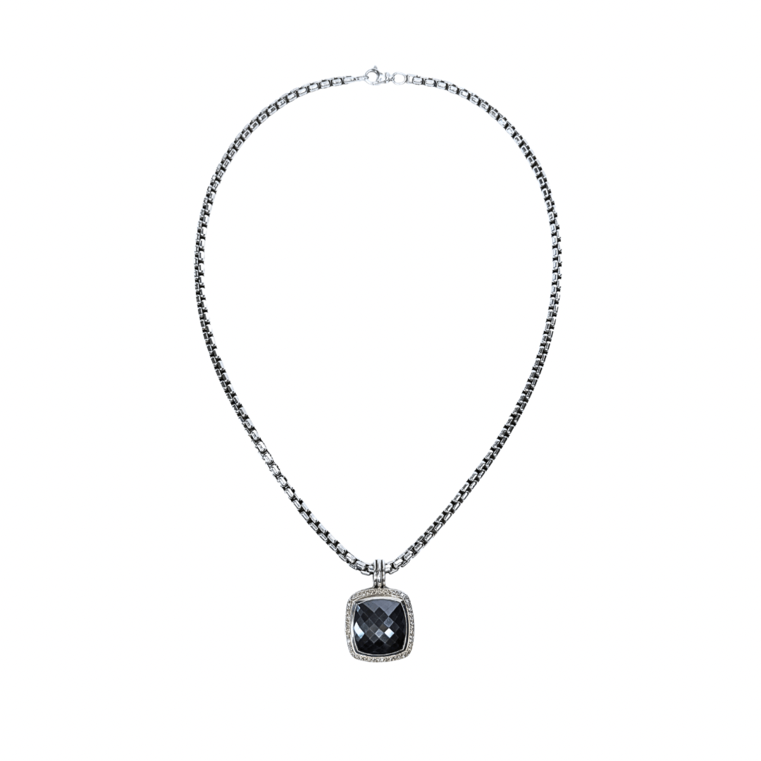David Yurman Box Chain Necklace & Albion Diamond Hematite Pendant