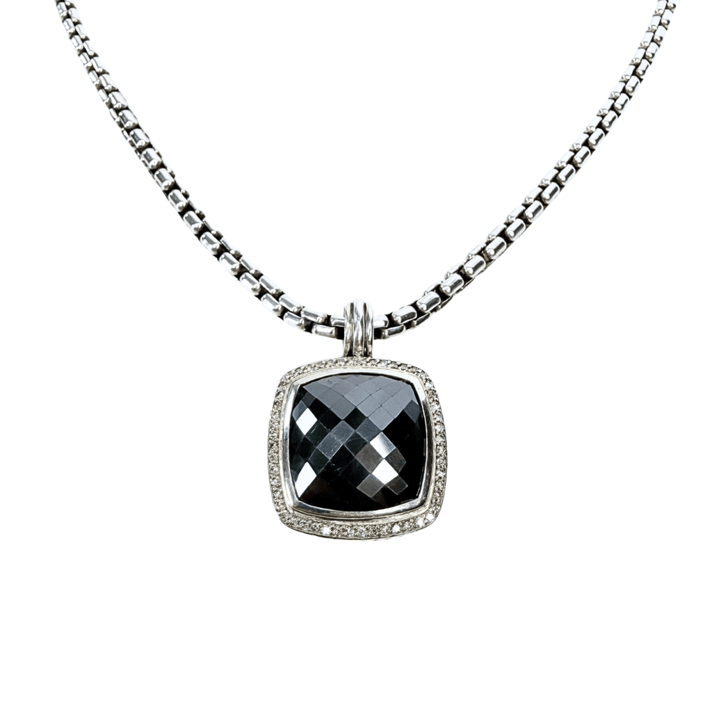 David Yurman Box Chain Necklace & Albion Diamond Hematite Pendant