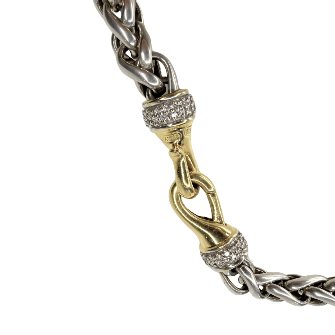 David Yurman Two-Tone Wheat Chain Diamond Choker