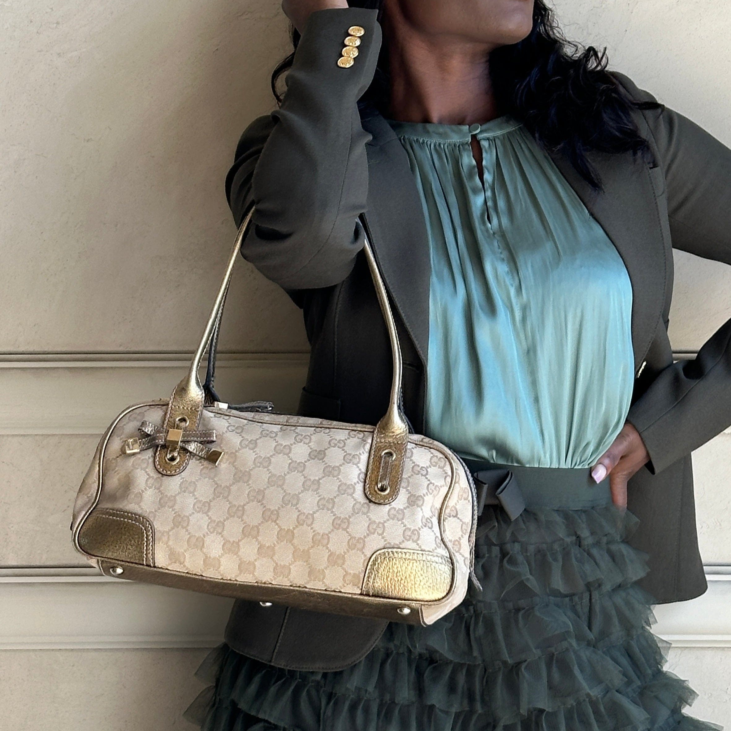Gucci GG Canvas & Gold Princy Boston Bag