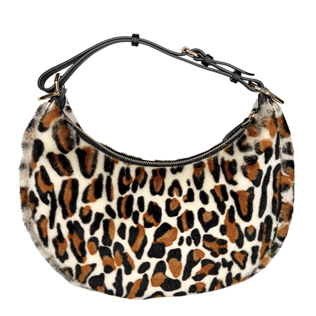 Fendi Fendigraphy Leopard Print Leather and Fur Handbag Hobo