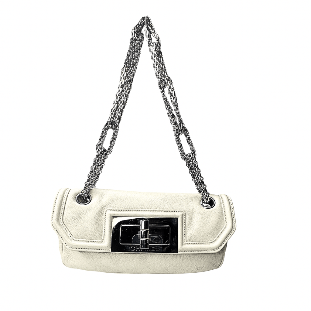 Chanel White Calfskin Mademoiselle Lock Bijoux Chain Flap