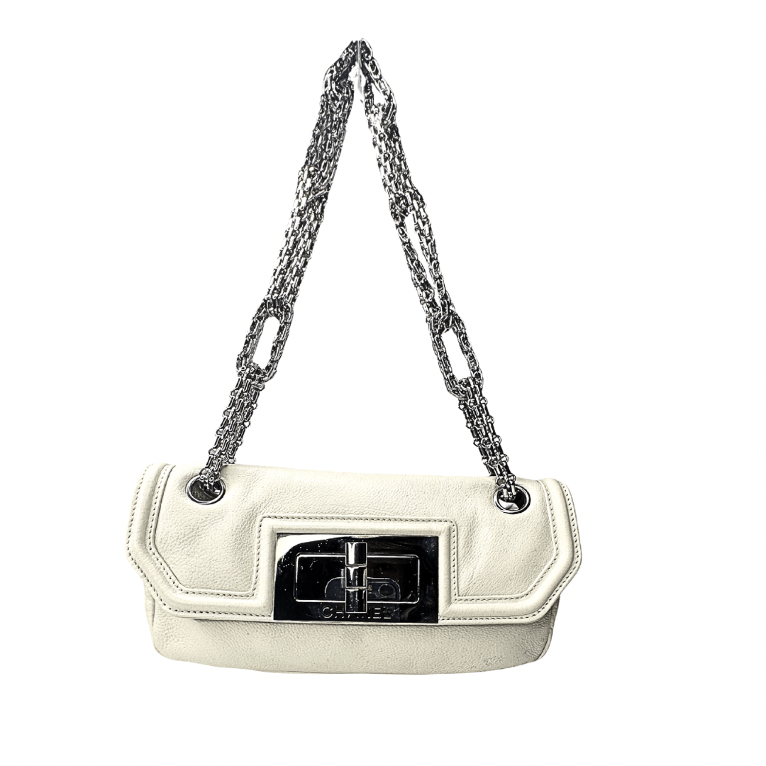 Chanel White Calfskin Mademoiselle Lock Bijoux Chain Flap