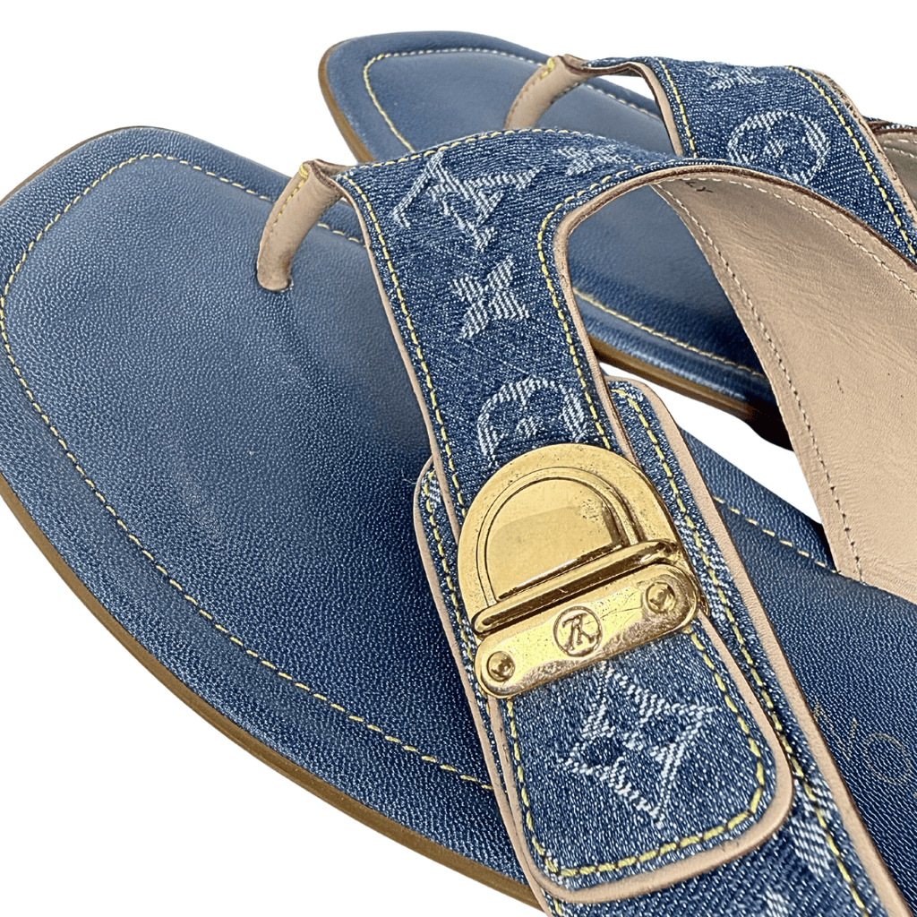 Louis Vuitton Monogram Denim Flat Sandals Flip Flops