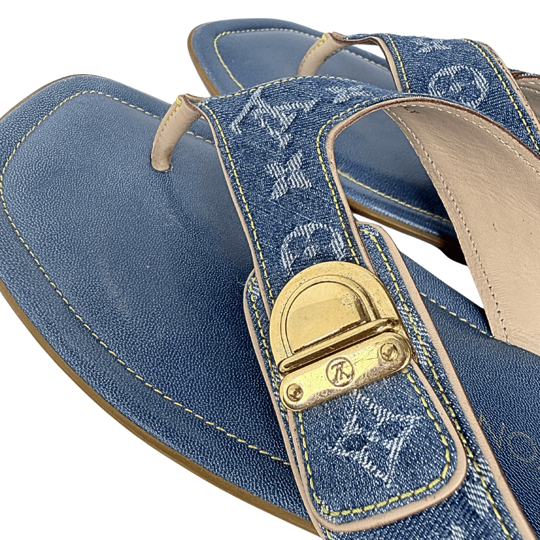 Louis Vuitton Monogram Denim Flat Sandals Flip Flops