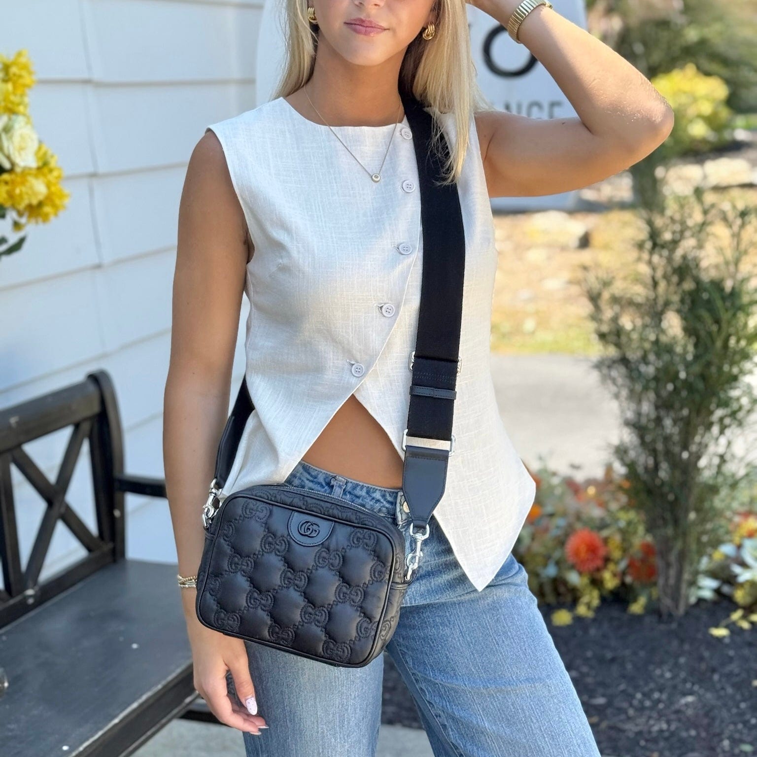 GUCCI GG Stitched Nylon Small Matelassè Crossbody Bag