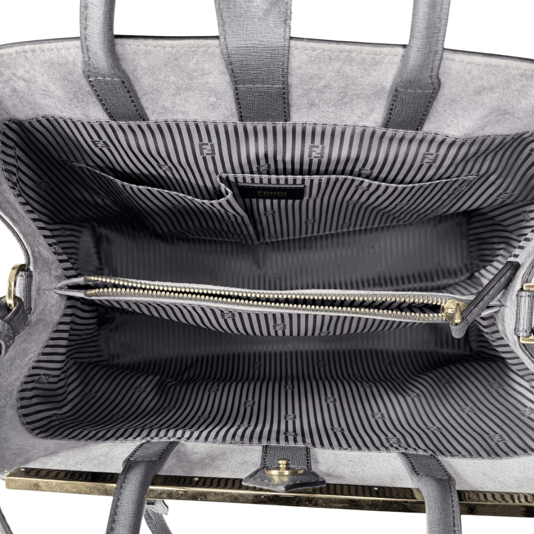 Fendi Gray Saffiano 2Jours Tote