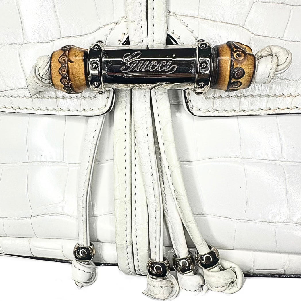 Gucci Croc Embossed Bamboo Croisette Bag