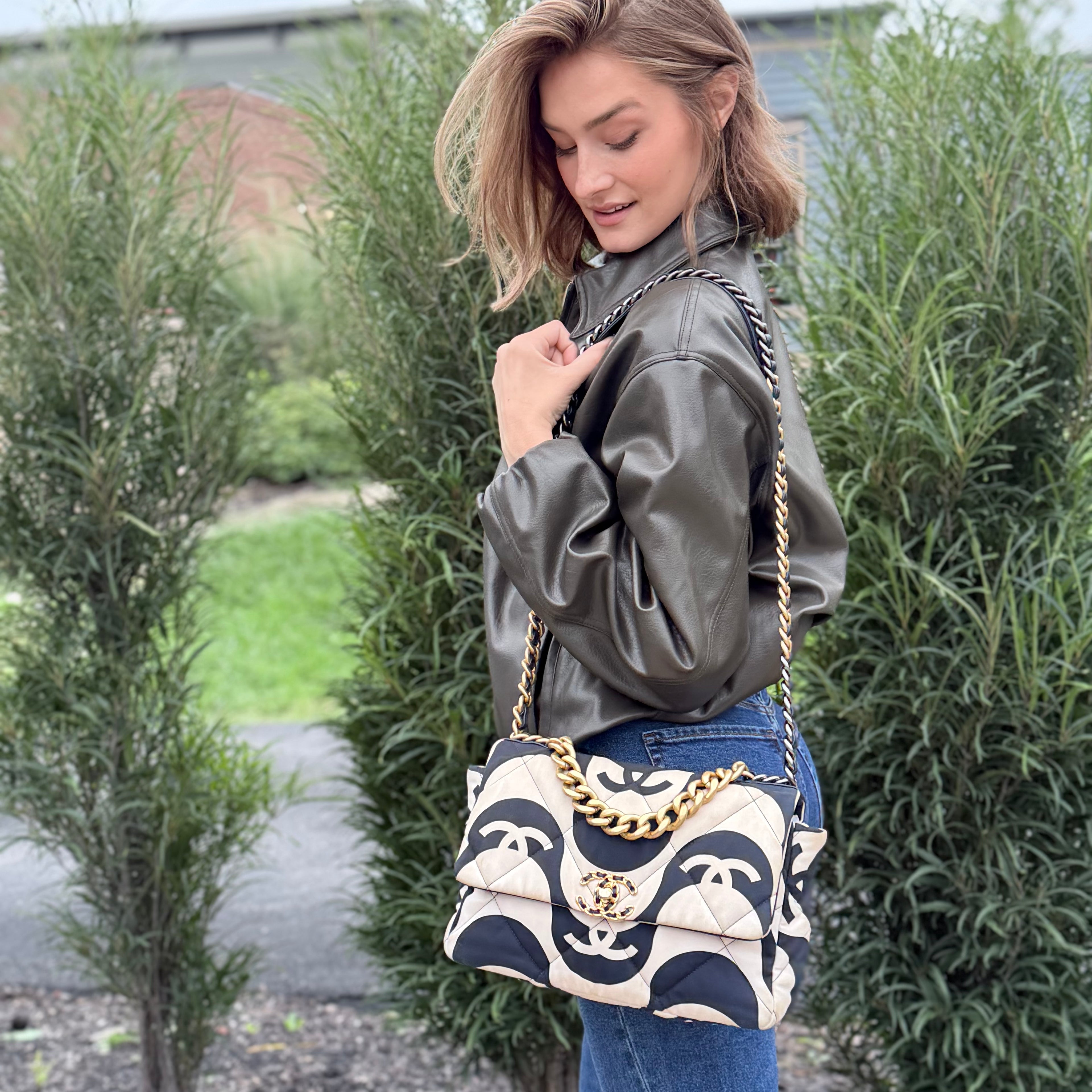 Chanel 19 Fabric Printed Wave Flap Bag