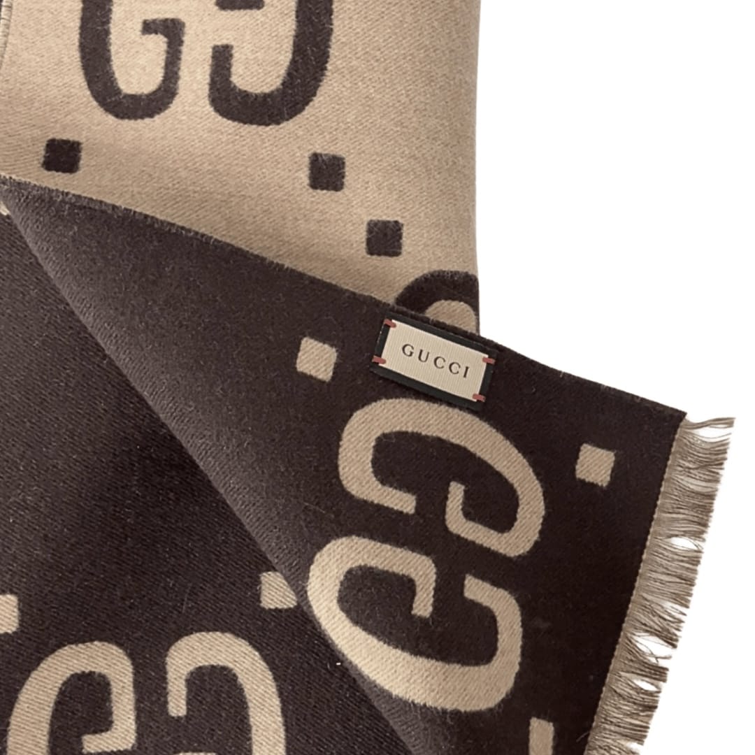 Gucci GG Jacquard Wool Silk Scarf