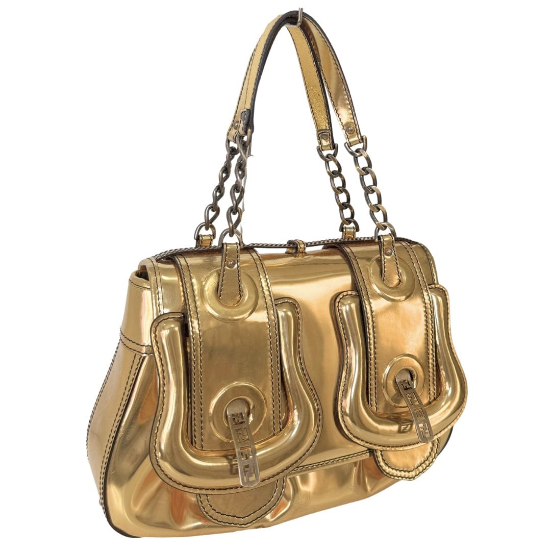 Fendi Gold Patent Leather B Buckle Handbag