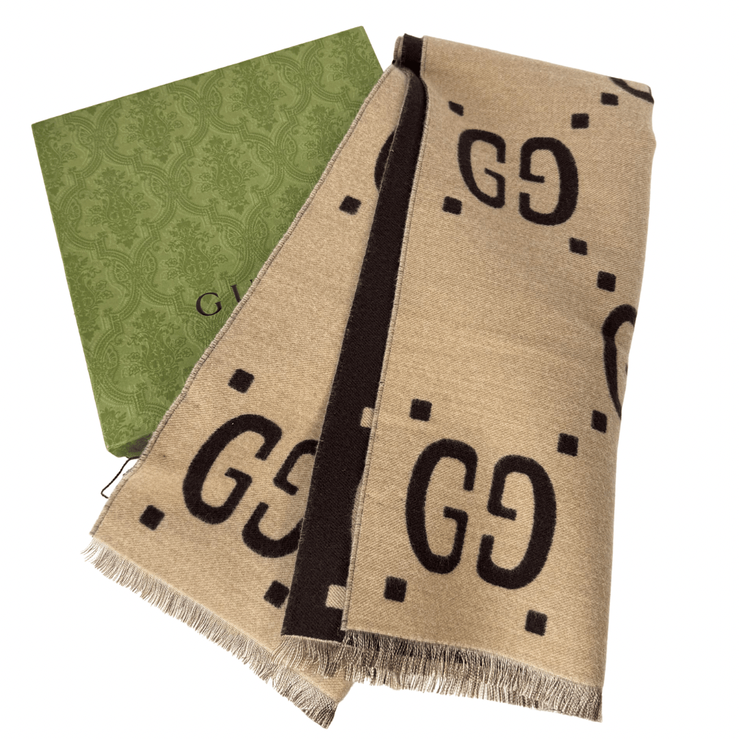 Gucci GG Jacquard Wool Silk Scarf