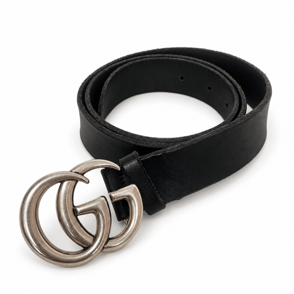 Gucci GG Black and Silver Logo Belt 85/34
