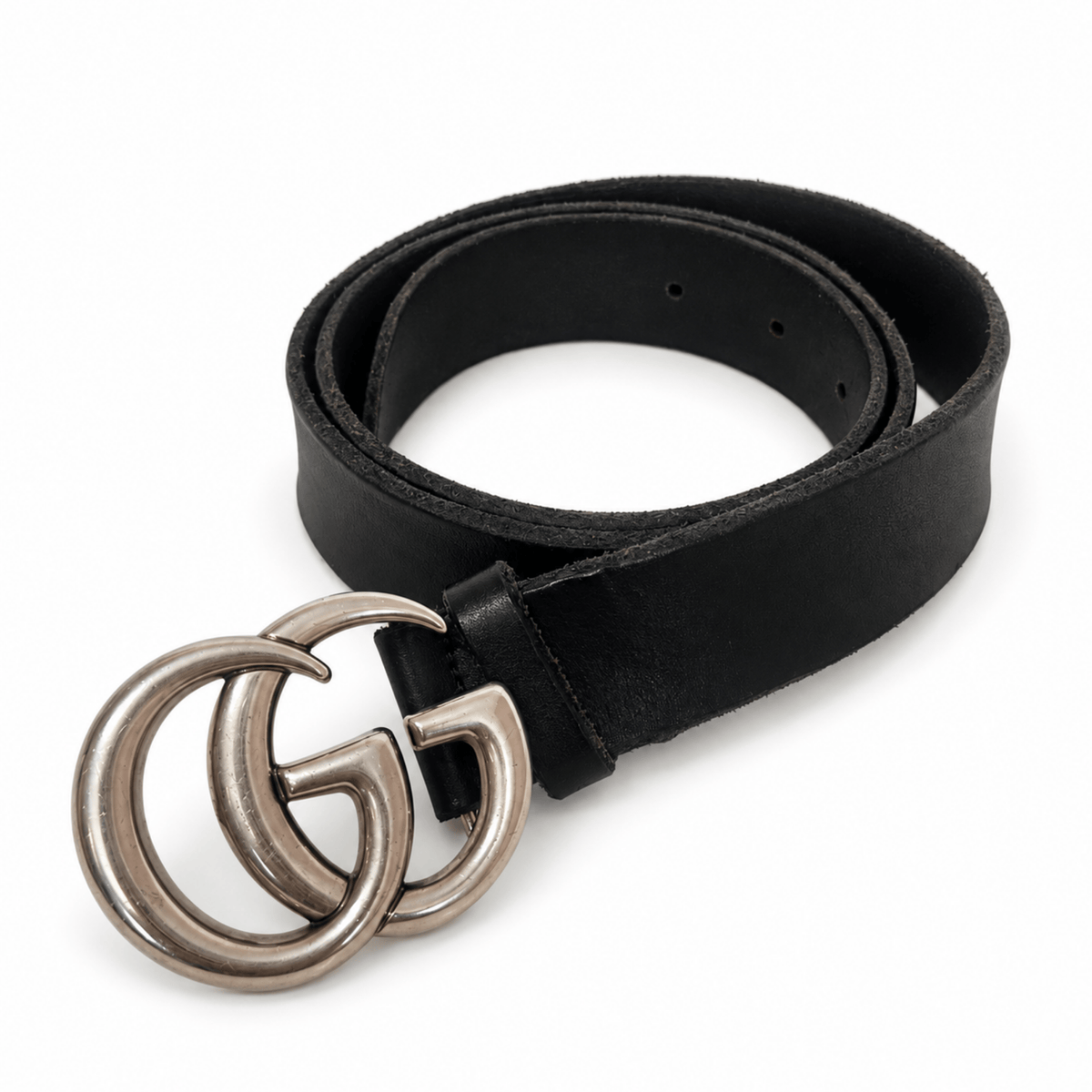 Gucci GG Black and Silver Logo Belt 85/34