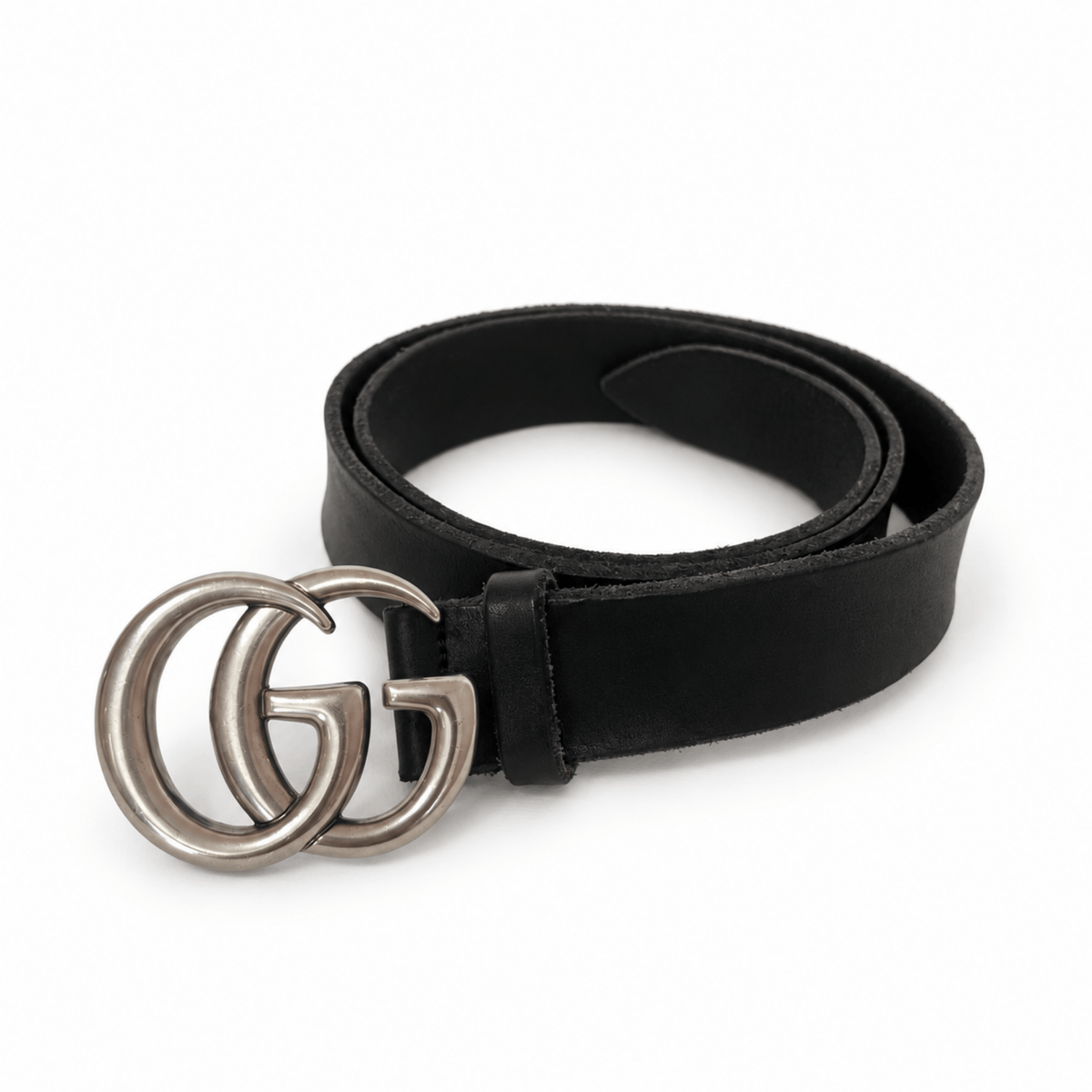 Gucci GG Black and Silver Logo Belt 85/34