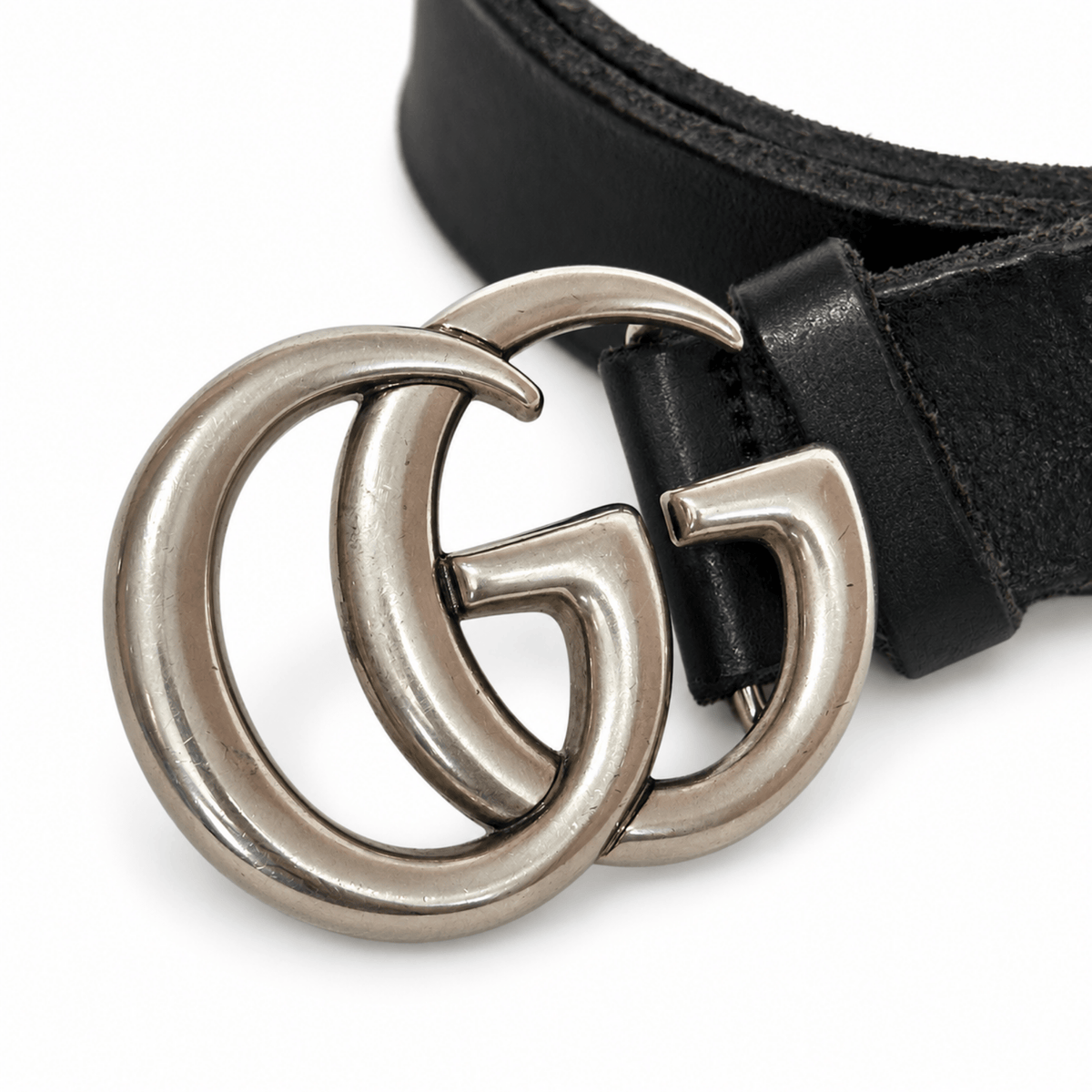 Gucci GG Black and Silver Logo Belt 85/34