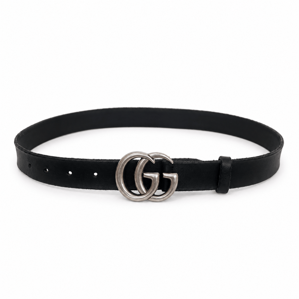 Gucci GG Black and Silver Logo Belt 85/34