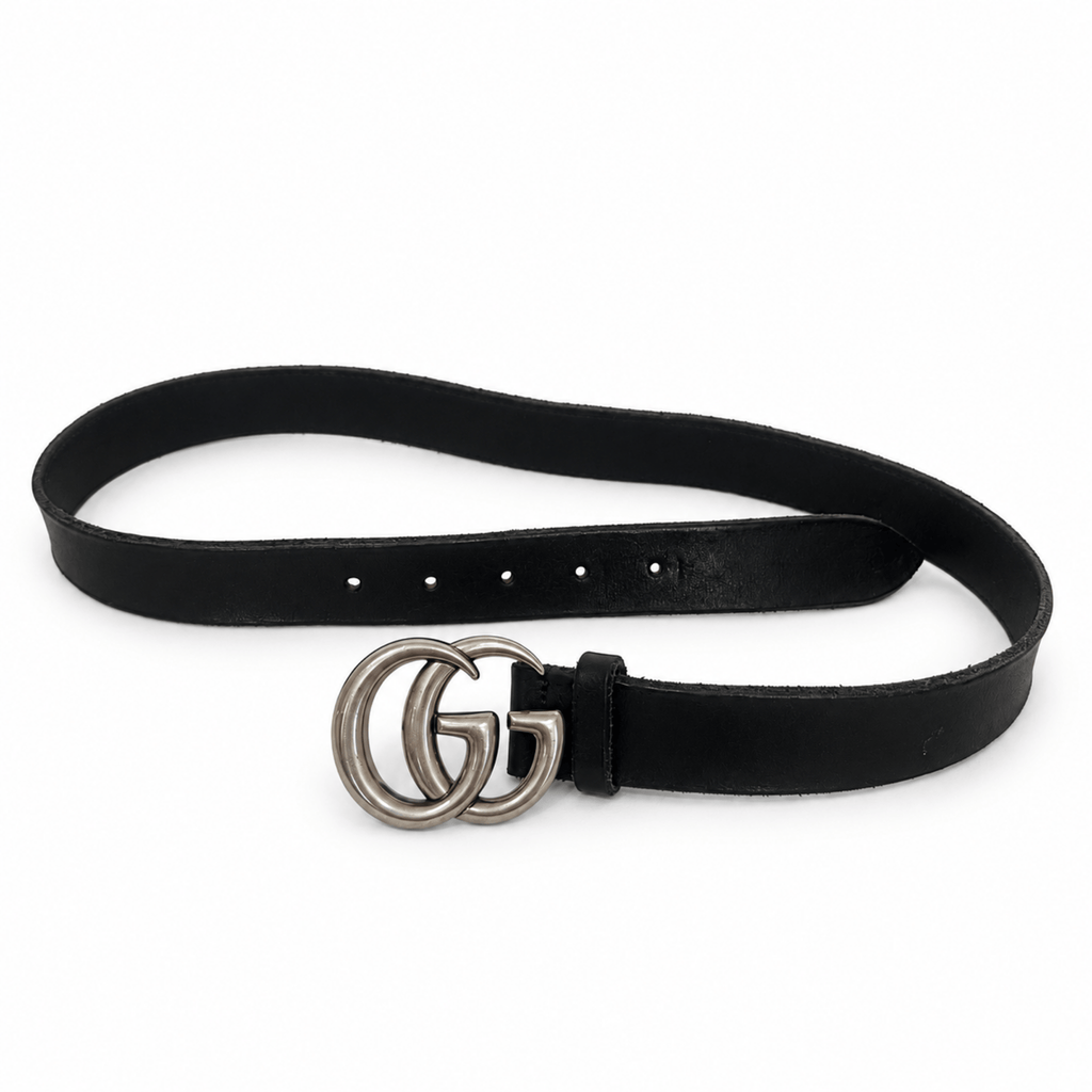 Gucci GG Black and Silver Logo Belt 85/34