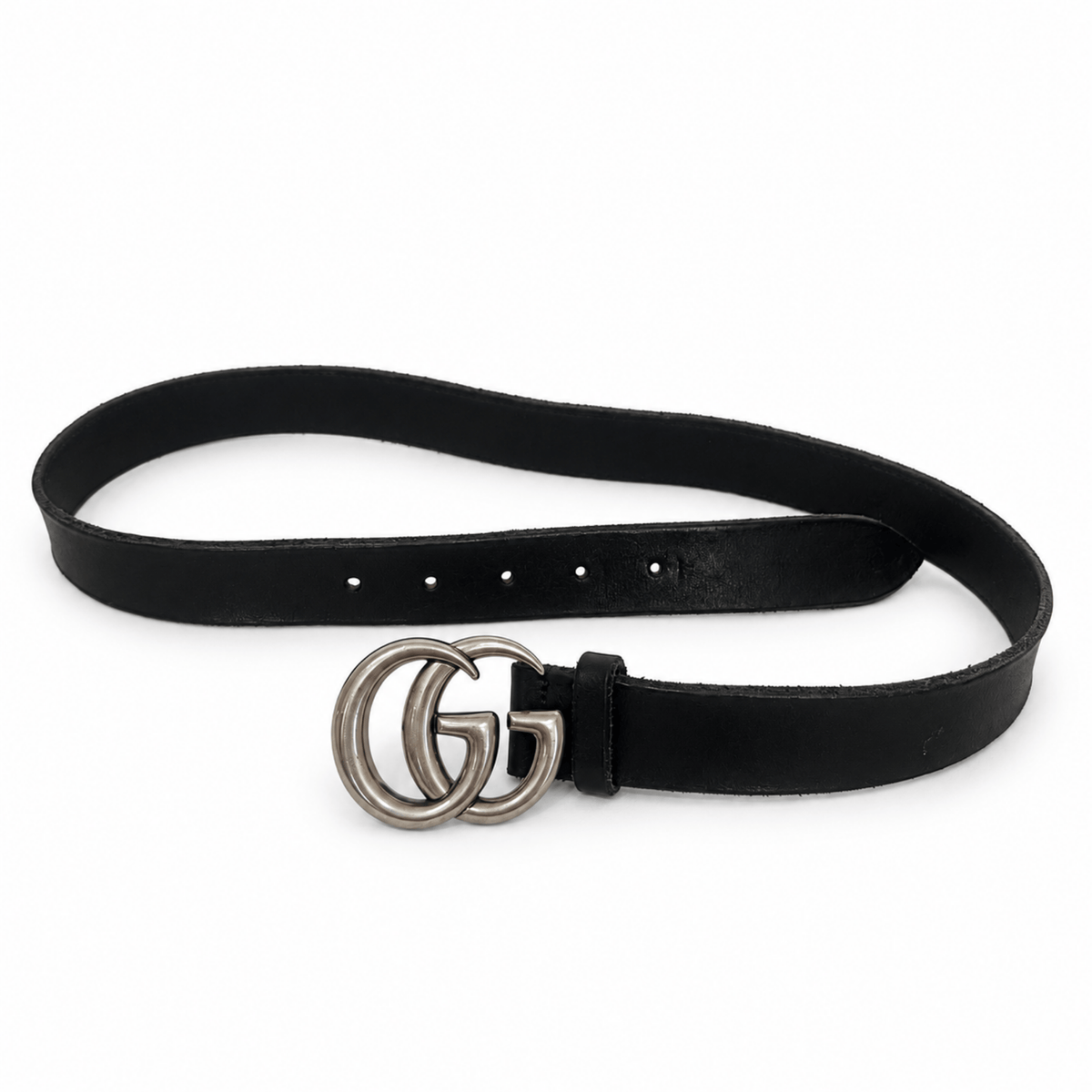 Gucci GG Black and Silver Logo Belt 85/34
