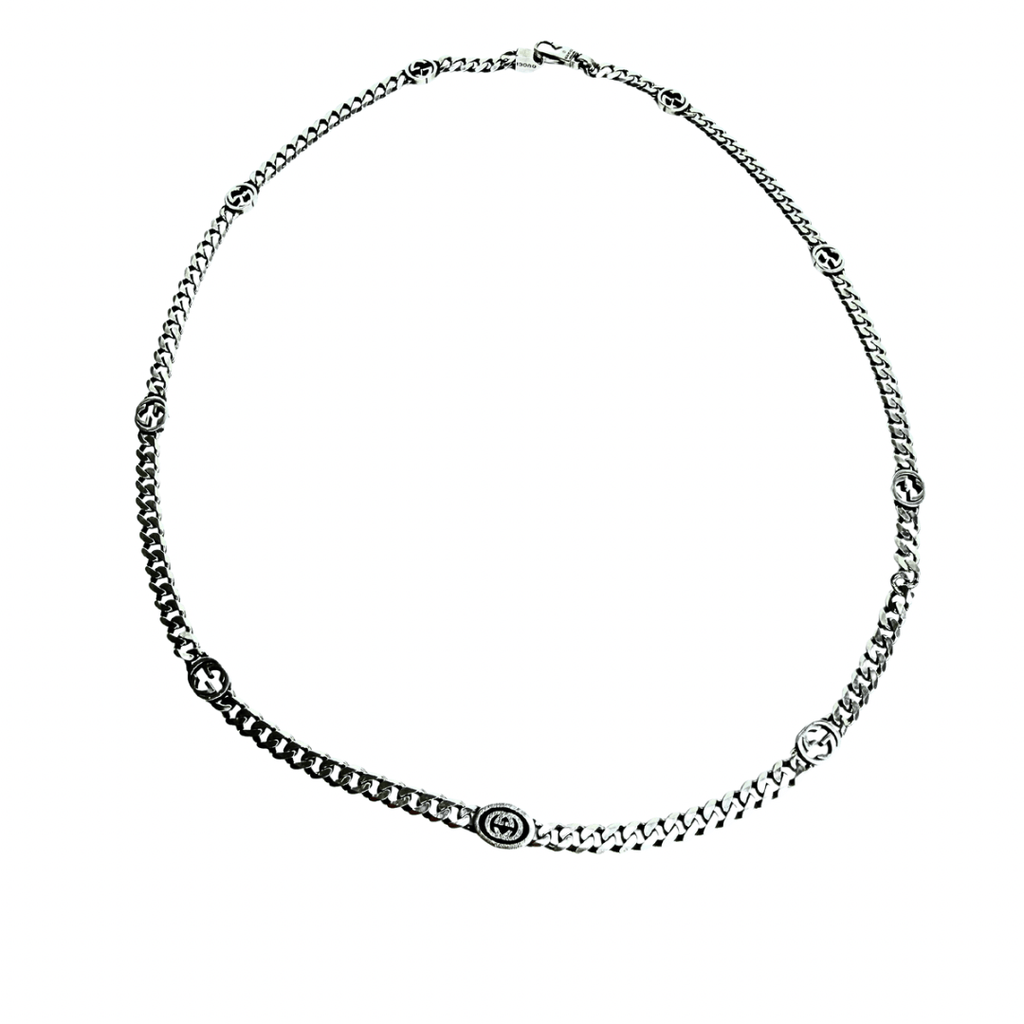 Gucci Interlocking G Sterling Station Chain Necklace 20”