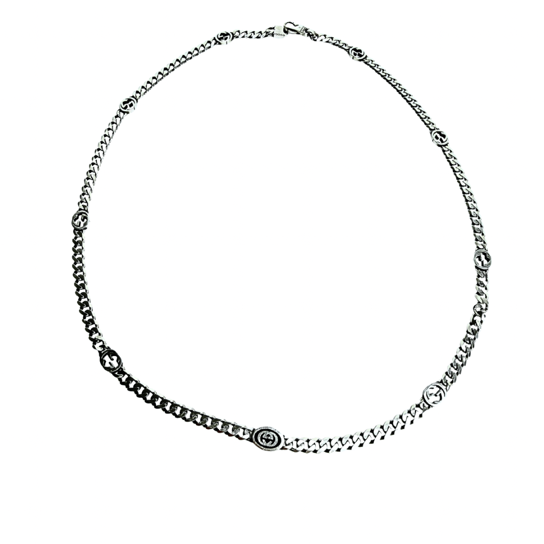 Gucci Interlocking G Sterling Station Chain Necklace 20”