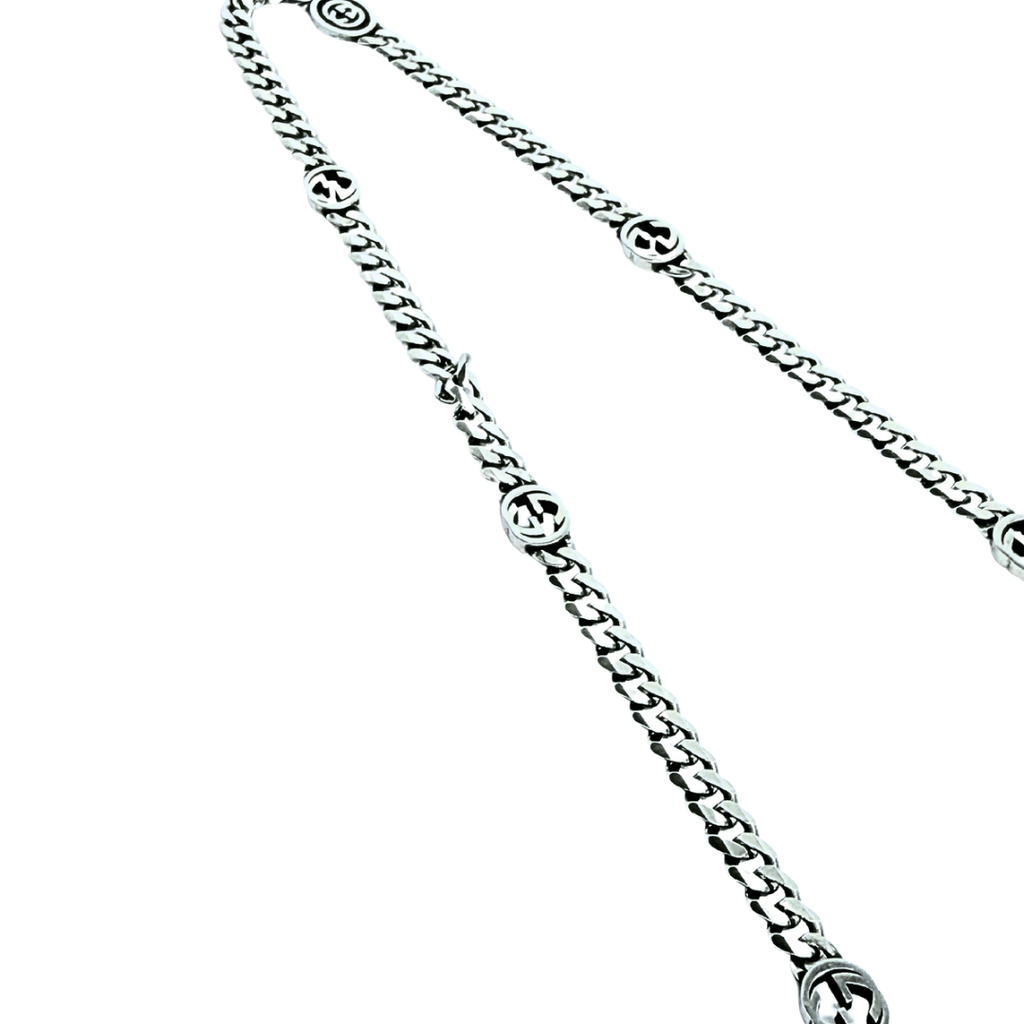 Gucci Interlocking G Sterling Station Chain Necklace 20”
