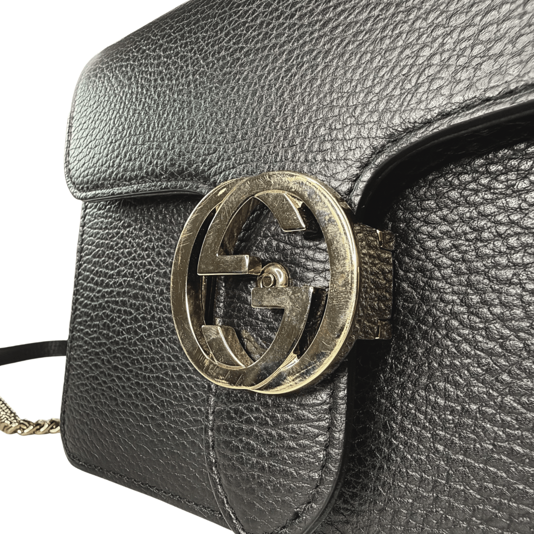Gucci Leather Interlocking G Convertible Chain Bag