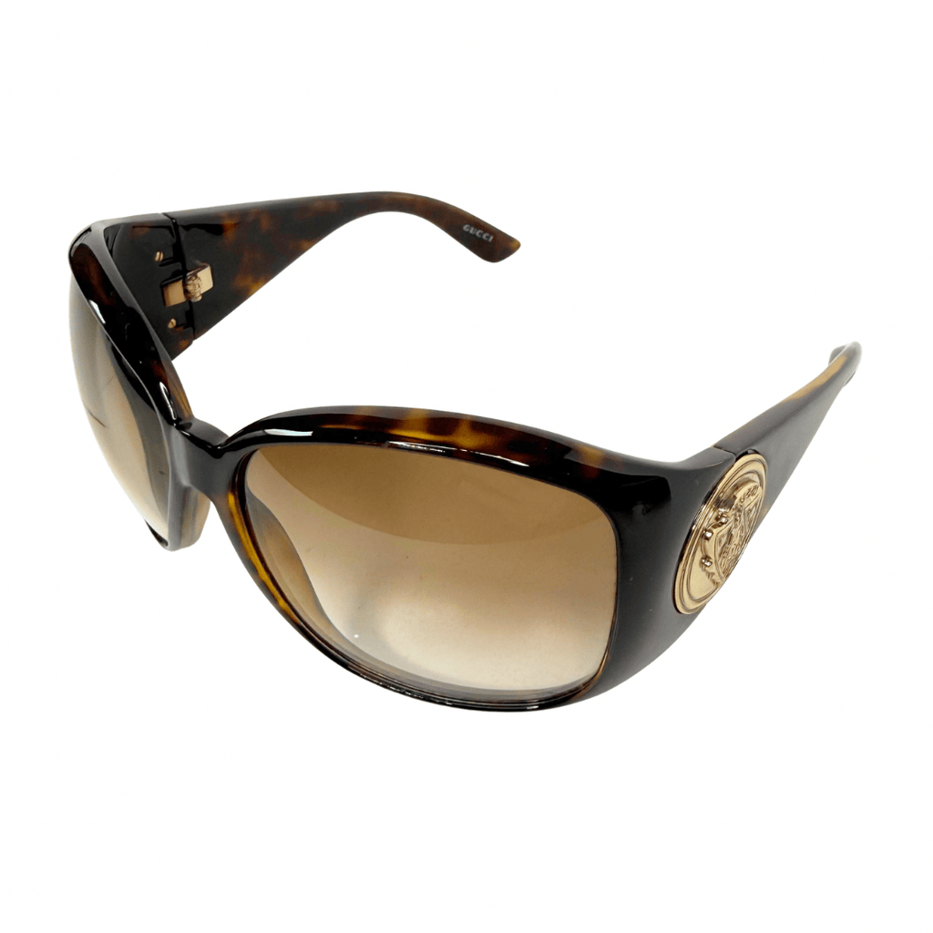 Gucci Oversized Tortoise GG Crest Sunglasses