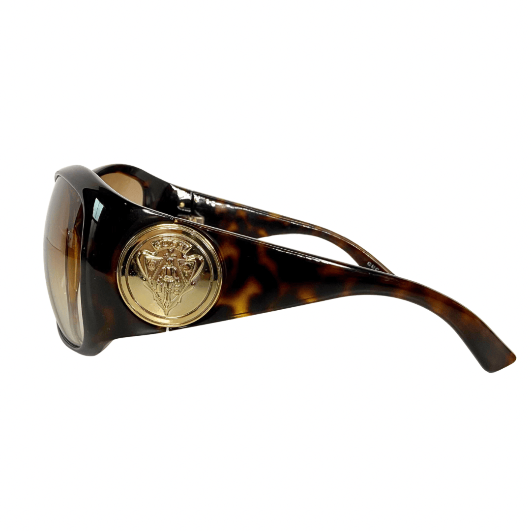Gucci Oversized Tortoise GG Crest Sunglasses