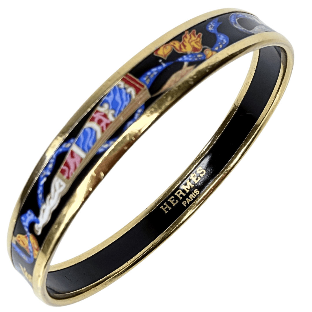 Hermes Narrow Ribbons & Fans Enamel Bracelet