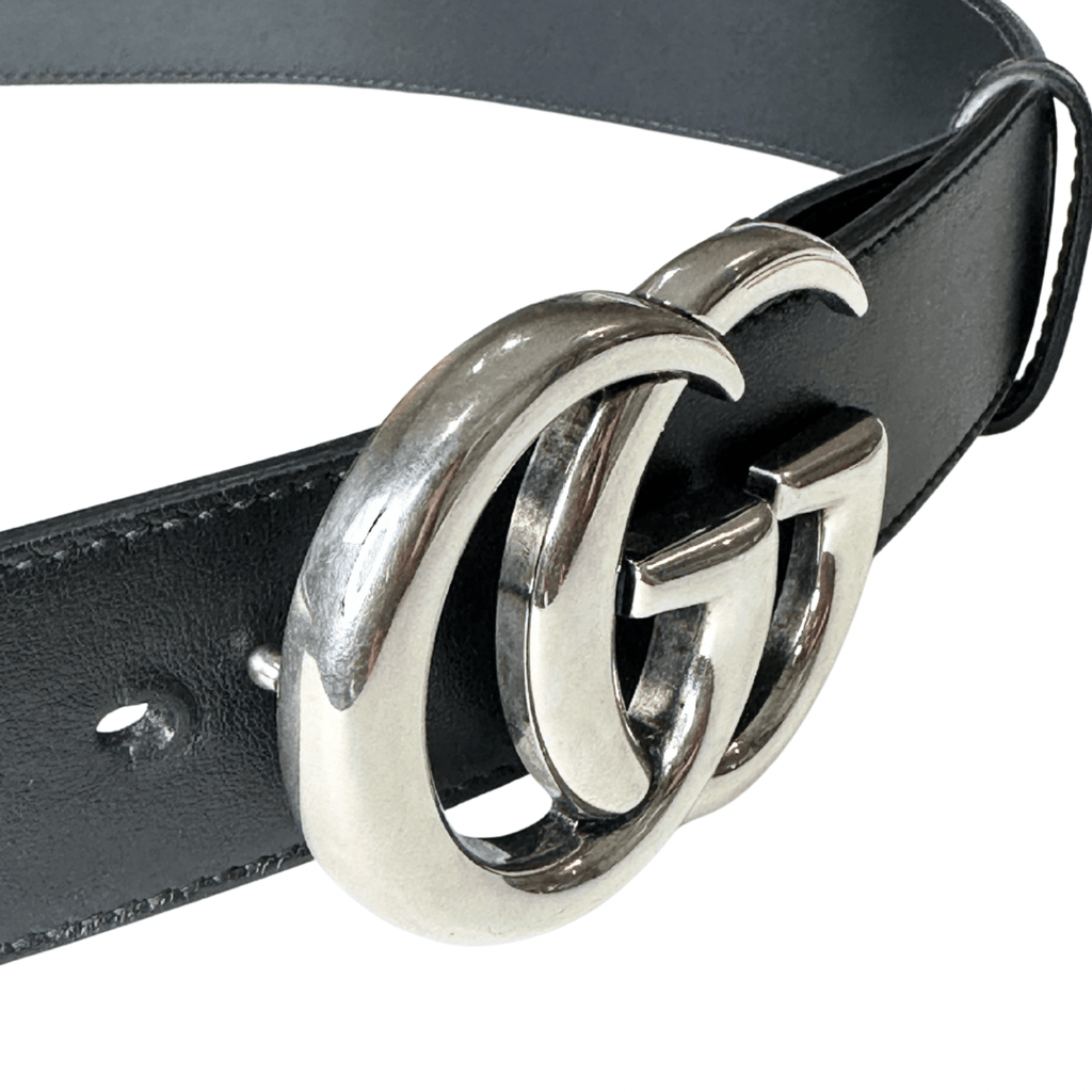 Gucci Silver Double G Leather Belt Gucci Silver Double G Leather Belt