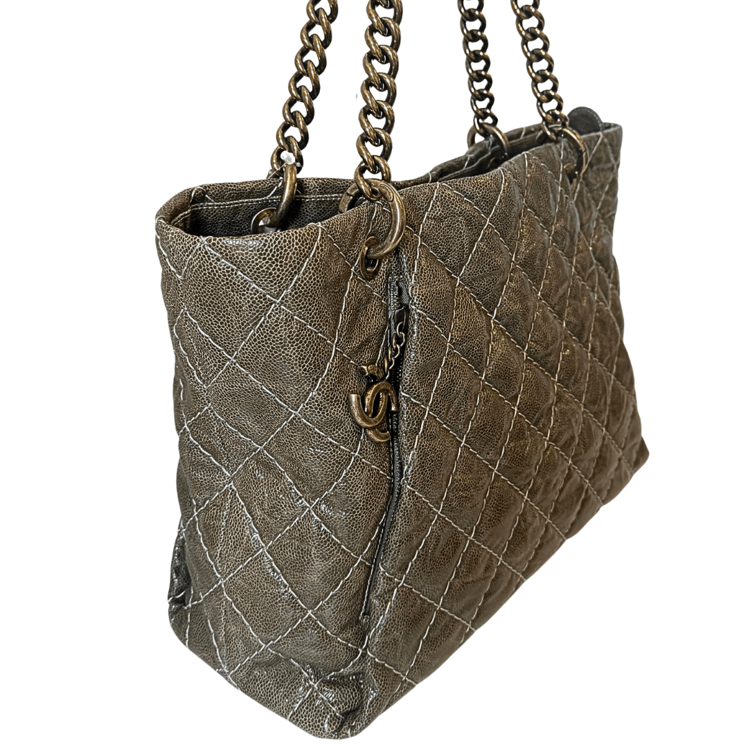 Chanel Glazed Caviar Quilted Coco Pleats Shopping Tote