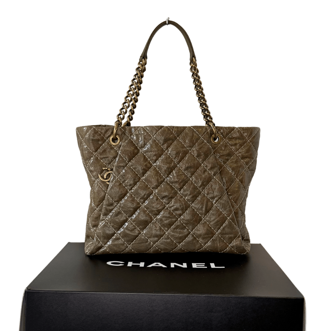 Chanel Glazed Caviar Quilted Coco Pleats Shopping Tote