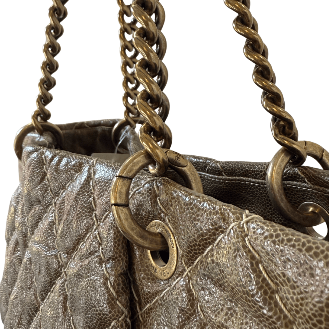 Chanel Glazed Caviar Quilted Coco Pleats Shopping Tote