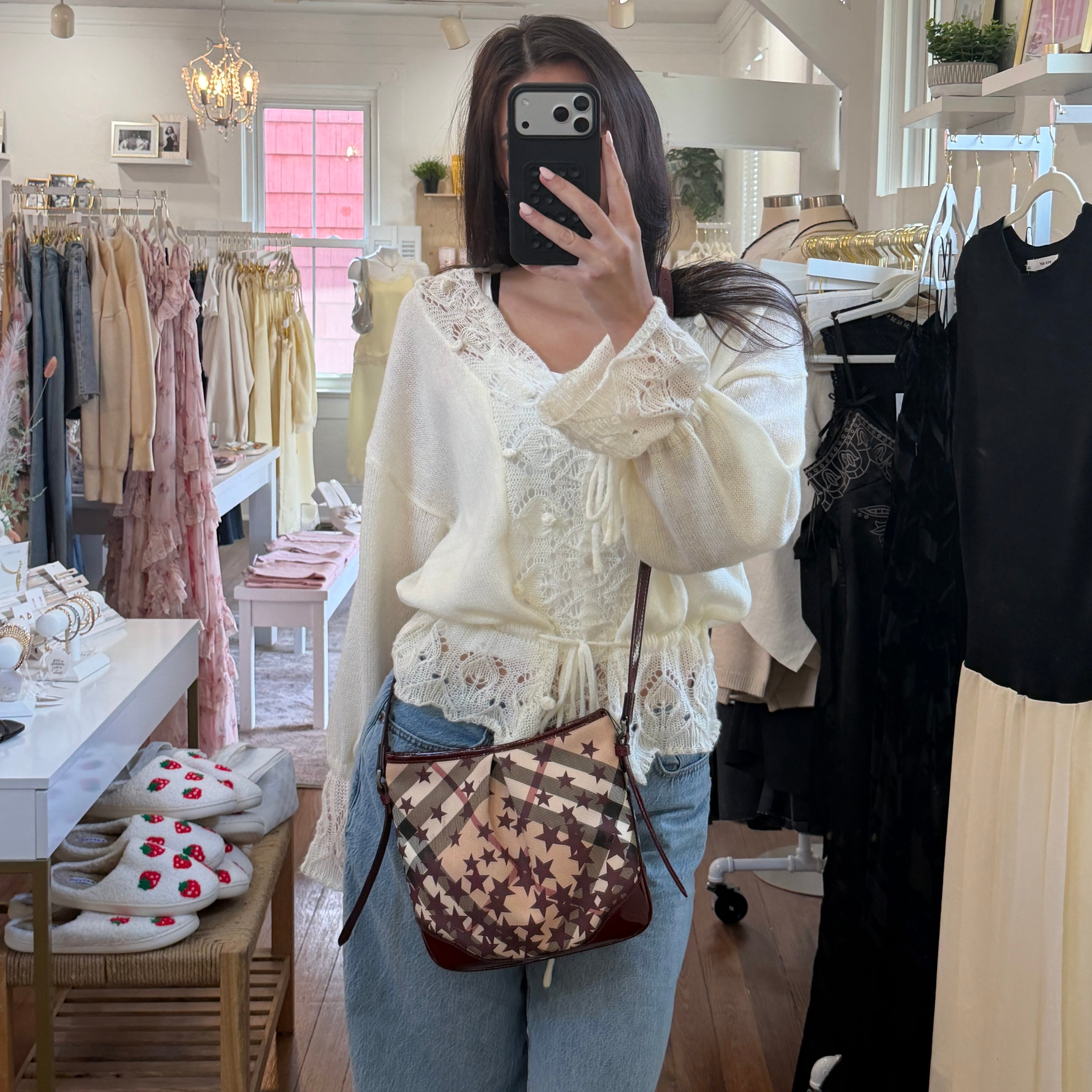 Burberry Patent Supernova Check Stars Small Julia Crossbody Bag