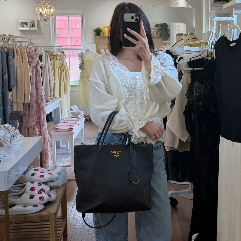 Prada Vitello Daino Large Dual Strap Zip Tote