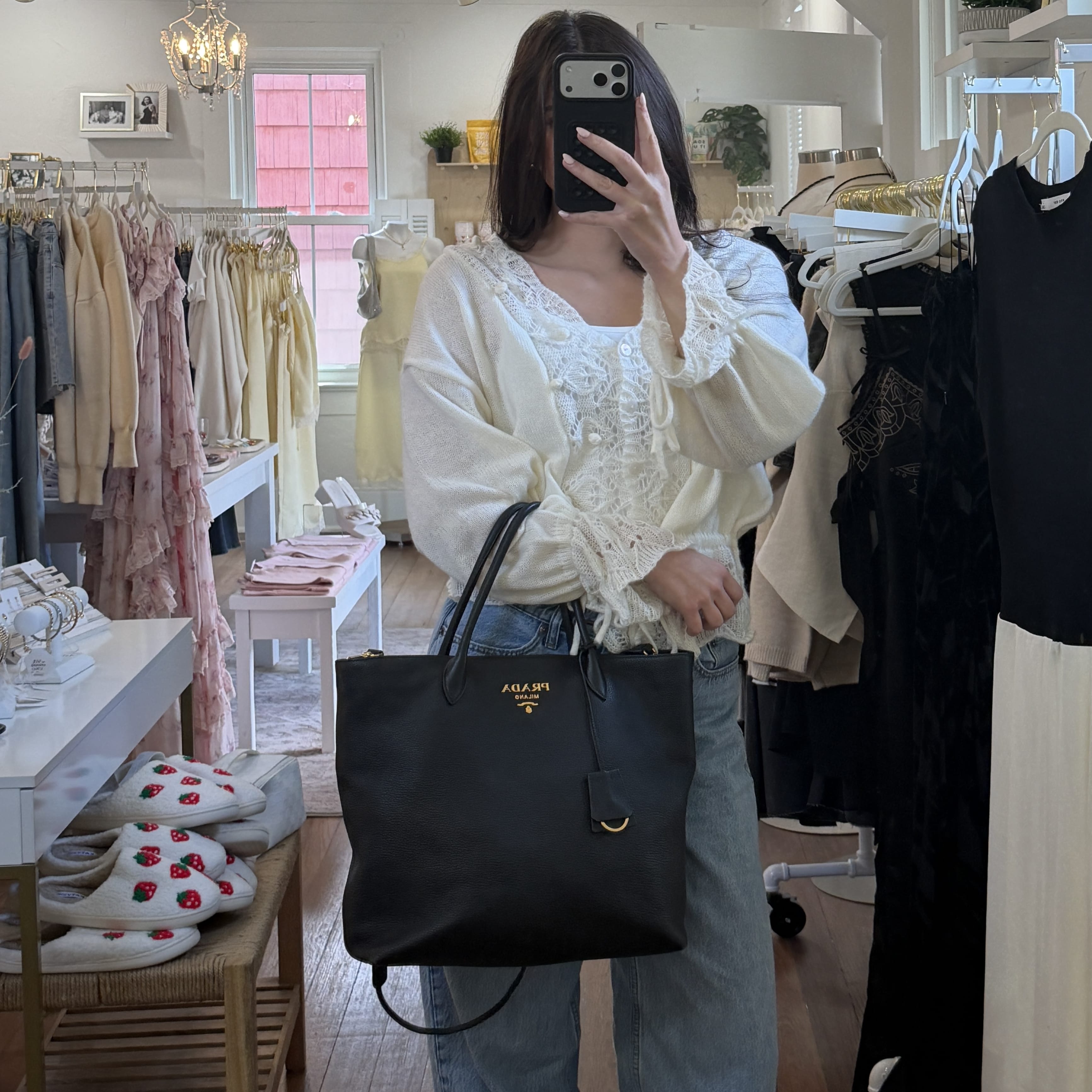 Prada Vitello Daino Large Dual Strap Zip Tote