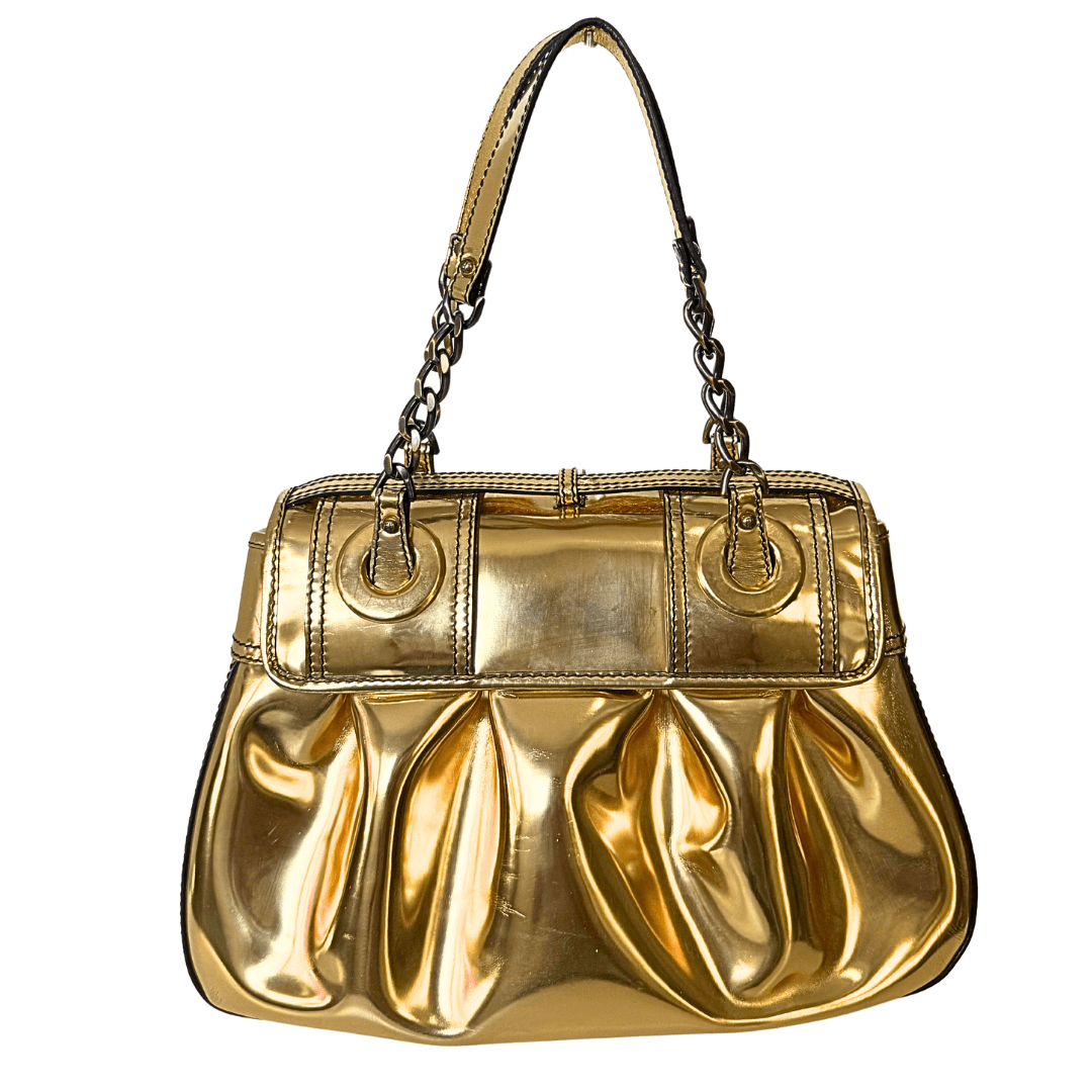 Fendi Gold Patent Leather B Buckle Handbag