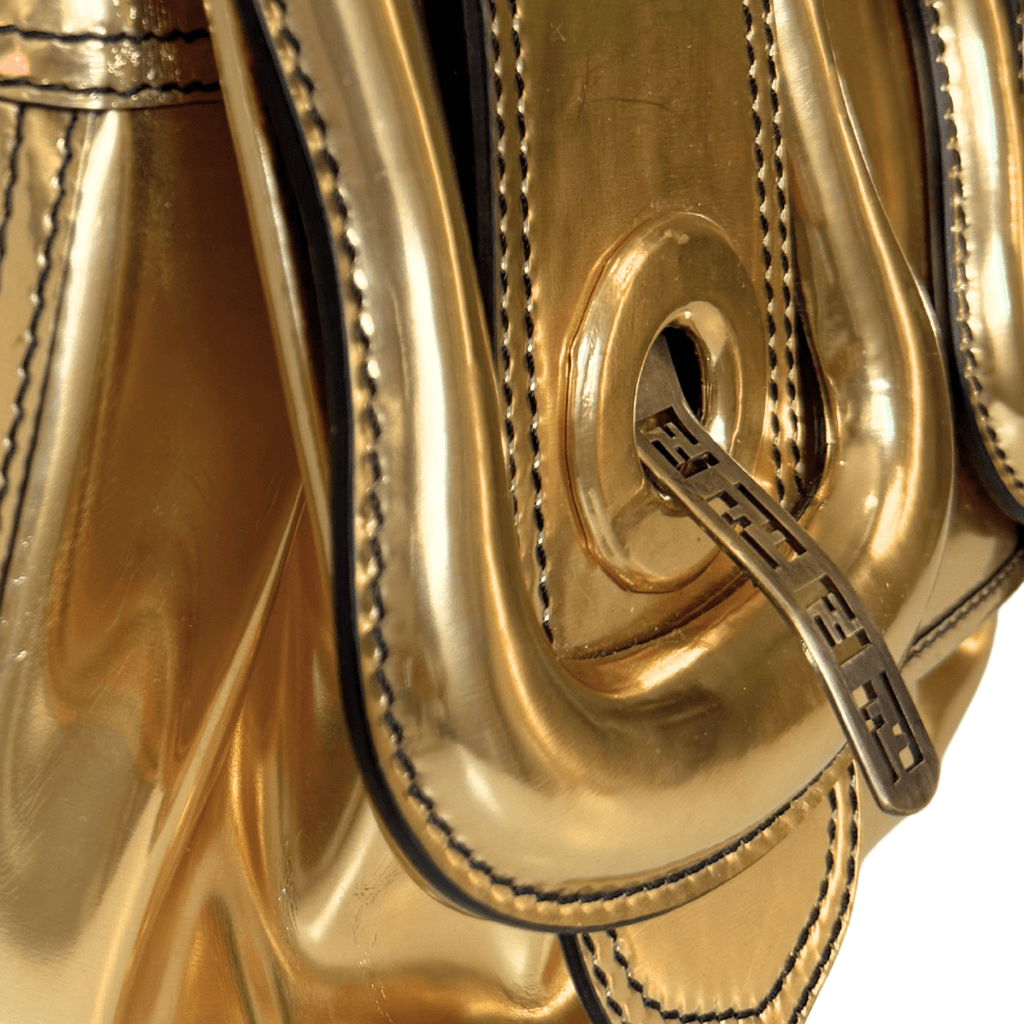 Fendi Gold Patent Leather B Buckle Handbag