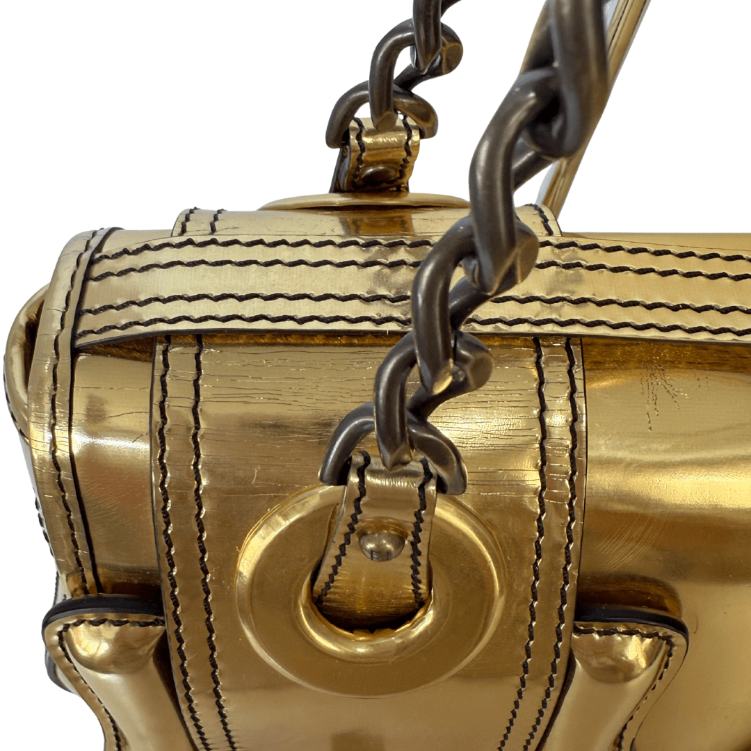 Fendi Gold Patent Leather B Buckle Handbag
