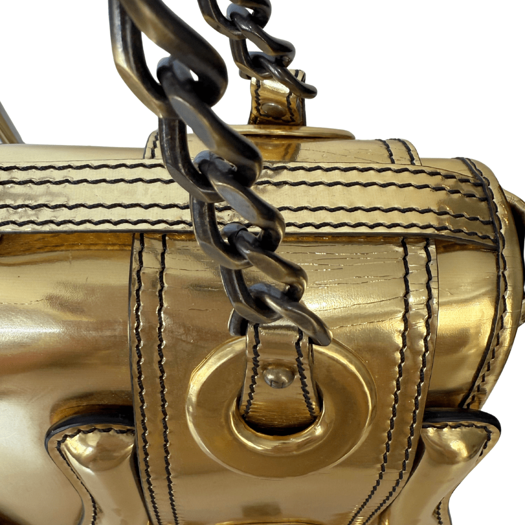 Fendi Gold Patent Leather B Buckle Handbag