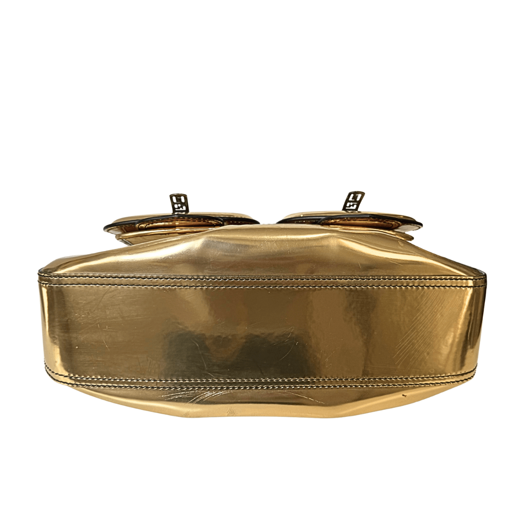 Fendi Gold Patent Leather B Buckle Handbag