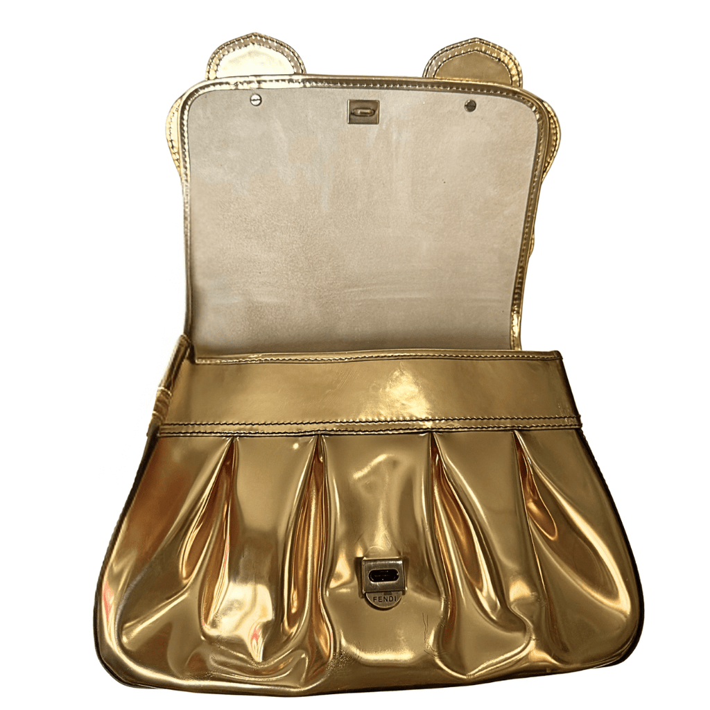 Fendi Gold Patent Leather B Buckle Handbag